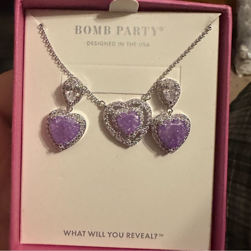 RBP Lovestruck Purple Heart Necklace and Earrings Set